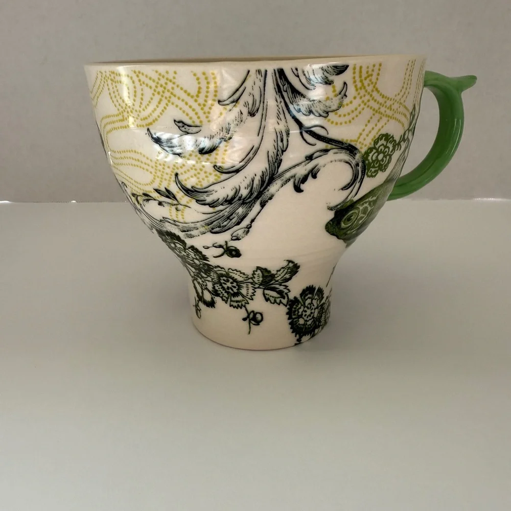 Anthropologie Menagerie Green Floral Fish Pedestal Coffee/Tea Mug - Picture 13 of 14